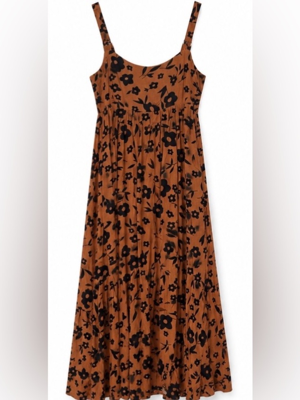 Millibon Rust-Brown Maxi Dress with Black Floral Print